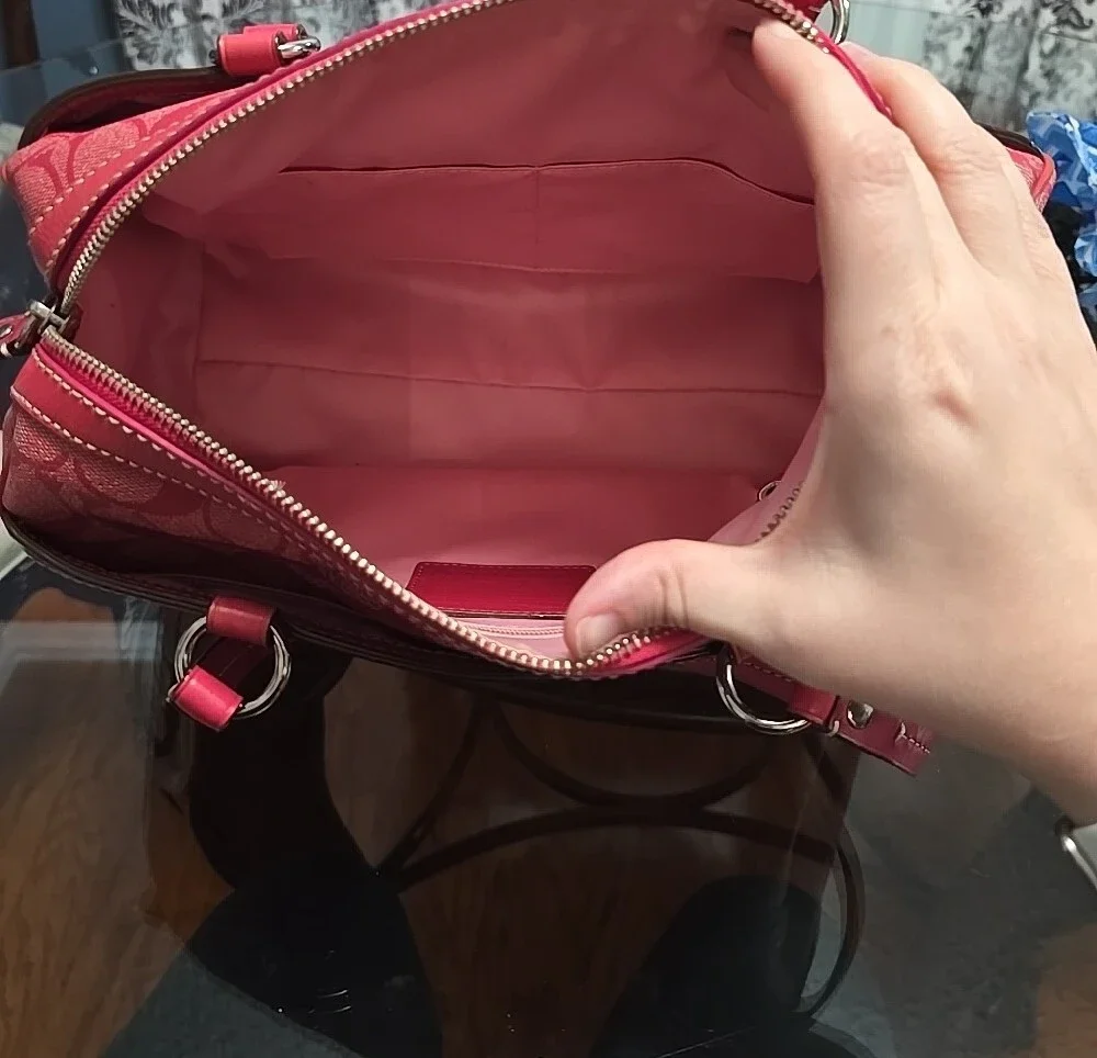 Coach Pink and White Signature Stripe Doctor Bag